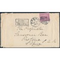 AUSTRALIA / TAS - 1899 2½d purple QV Tablet on cover to South Africa, returned to sender