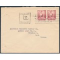AUSTRALIA - 1959 4d lake QEII booklet pair used on a cover to the USA
