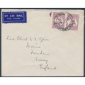 AUSTRALIA - 1935 9d purple Kangaroo, CofA watermark, pair used on a cover to the UK