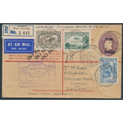 AUSTRALIA - 1931 5d on 4½d KGV postal stationery sent to UK – ACSC # RE24A