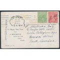 AUSTRALIA / AAT - 1918 ½d green & 1d red KGV on a postcard to Argentina – ACSC # 63F+71K