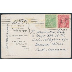 AUSTRALIA / AAT - 1918 ½d green & 1d red KGV on a postcard to Argentina – ACSC # 63F+71K