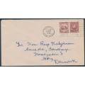 AUSTRALIA - 1950 2½d Stamp Anniversary pair, on cover to Denmark – ACSC # 279c