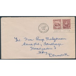 AUSTRALIA - 1950 2½d Stamp Anniversary pair, on cover to Denmark – ACSC # 279c