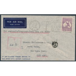 AUSTRALIA - 1936 9d violet Kangaroo on a taxed cover to Hong Kong – ACSC # 29A