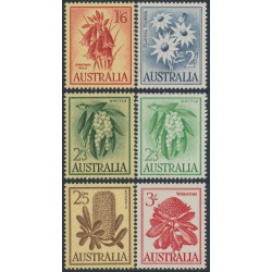 AUSTRALIA - 1959-1964 Flowers set of 6, MNH – SG #  322-326 + 324a 