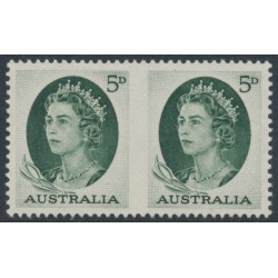 AUSTRALIA - 1964 5d green QEII definitive pair, imperf between, MNH – SG # 354b