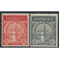 AUSTRALIA - 1935 2d red & 1/- black ANZAC Anniversary set of 2, MH – SG # 154-155
