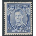 AUSTRALIA - 1938 3d blue KGVI definitive, perf. 13½:14 (die II, thick paper), MH – SG # 168c
