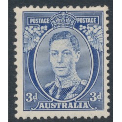 AUSTRALIA - 1938 3d blue KGVI definitive, perf. 13½:14 (die II, thick paper), MH – SG # 168c