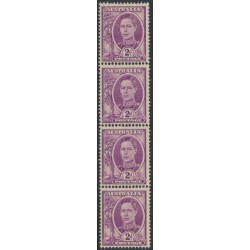 AUSTRALIA - 1949 2d purple King George VI definitive, coil perf. strip of 4, MH – SG # 205b