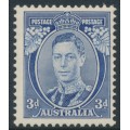 AUSTRALIA - 1937 3d blue KGVI definitive, die I (TA joined), perf. 13½:14, MH – SG # 168