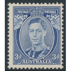 AUSTRALIA - 1937 3d blue KGVI definitive, die I (TA joined), perf. 13½:14, MH – SG # 168