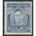 AUSTRALIA - 1937 3d blue KGVI definitive, die Ia (TA separated), perf. 13½:14, MH – SG # 168b