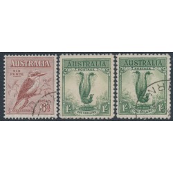 AUSTRALIA - 1932 6d Kookaburra + 1/- Lyrebird, CTO – ACSC # 145Aw+145Bw+150w