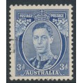 AUSTRALIA - 1937 3d blue KGVI definitive, die I (TA joined), perf. 13½:14, CTO – SG # 168
