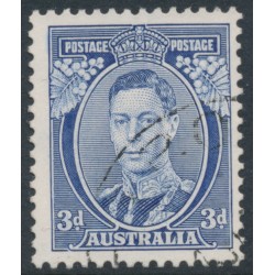 AUSTRALIA - 1937 3d blue KGVI definitive, die I (TA joined), perf. 13½:14, CTO – SG # 168