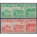 AUSTRALIA - 1953 3d green & 3½d red Produce Food strips, used – SG # 255a + 258a 