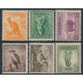AUSTRALIA - 1937 ½d to 1/- Animals set of 6, perf. 13½:14, MNH – SG # 164 + 170-174