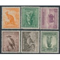 AUSTRALIA - 1937 ½d to 1/- Animals set of 6, perf. 13½:14, MH – SG # 164 + 170-174