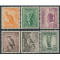 AUSTRALIA - 1937 ½d to 1/- Animals set of 6, perf. 13½:14, MH – SG # 164 + 170-174