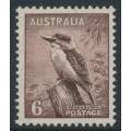 AUSTRALIA - 1937 6d brown Kookaburra, perf. 13½:14, 'line over IA', MH – ACSC # 202d