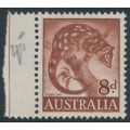 AUSTRALIA - 1960 8d red-brown Tiger Cat, 'recut base of stamp', MNH – ACSC # 358(I)ja