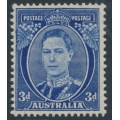 AUSTRALIA - 1940 3d bright blue KGVI definitive, perf. 15:14, MNH – SG # 186