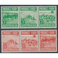 AUSTRALIA - 1953 3d green & 3½d red Produce Food strips, MNH – SG # 255a + 258a 
