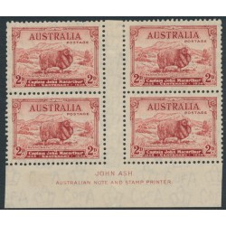 AUSTRALIA - 1934 2d carmine Macarthur, Ash imprint block of 4, MH – ACSC # 157z