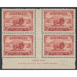 AUSTRALIA - 1934 2d carmine Macarthur, Ash imprint block of 4, MH – ACSC # 157z