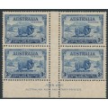 AUSTRALIA - 1934 3d blue Macarthur, Ash imprint block of 4, MNH – ACSC # 159z