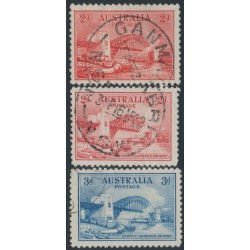 AUSTRALIA - 1932 2d red & 3d blue Sydney Harbour Bridge set of 3, used – SG # 141+142+144 