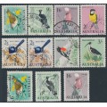 AUSTRALIA - 1964-1965 6d to 3/- Native Birds set + Helecon papers, used – SG # 363-369 + 367a