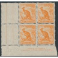 AUSTRALIA - 1942 ½d orange Kangaroo, imprint block of 4, MNH – ACSC # 179zf