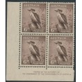 AUSTRALIA - 1942 6d brown Kookaburra, 'By Authority' imprint block of 4, MNH – ACSC # 203zg