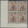 AUSTRALIA - 1942 6d brown Kookaburra, No Imprint block of 4, MNH – ACSC # 203zl