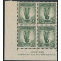 AUSTRALIA - 1941 1/- green Lyrebird, John Ash imprint block of 4, MH – ACSC # 209zd