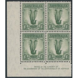 AUSTRALIA - 1941 1/- green Lyrebird, 'By Authority' imprint block of 4, MNH – ACSC # 209zg