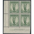 AUSTRALIA - 1941 1/- green Lyrebird, 'By Authority' imprint block of 4, MNH – ACSC # 209zi