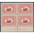 AUSTRALIA - 1929 1½d carmine-red Swan, imprint block of 4, MNH – ACSC # 138zl