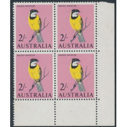AUSTRALIA - 1965 2/- Bird, block of 4, variety 'broken branch', MNH – ACSC # 418d