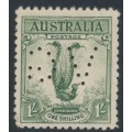 AUSTRALIA - 1932 1/- green Lyrebird, reversed VG perfin, MNH – SG # 140