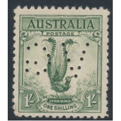 AUSTRALIA - 1932 1/- green Lyrebird, reversed VG perfin, MNH – SG # 140