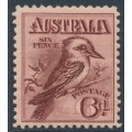 AUSTRALIA - 1914 6d reddish maroon engraved Kookaburra, MH – ACSC # 60B