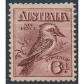 AUSTRALIA - 1914 6d maroon engraved Kookaburra, MH – ACSC # 60A