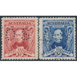 AUSTRALIA - 1930 1½d red & 3d blue Sturt set of 2, perf. OS, CTO – SG # O121-O122