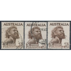 AUSTRALIA - 1957 2/6 Aboriginal definitive, cream & white papers, used – ACSC # 266A+266B+267
