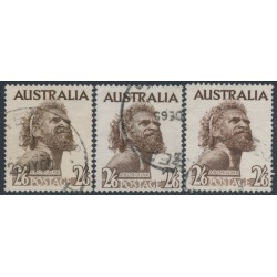 AUSTRALIA - 1957 2/6 Aboriginal definitive, cream & white papers, used – ACSC # 266A+266B+267