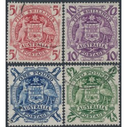 AUSTRALIA - 1949-1950 5/- to £2 Coat of Arms set of 4, used – SG # 224a-224d